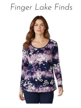 Simply Vera Vera Wang Purple & Navy Floral Long-Sleeve Tunic